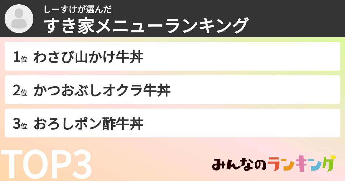 しーすけさんの「すき家メニューランキング」