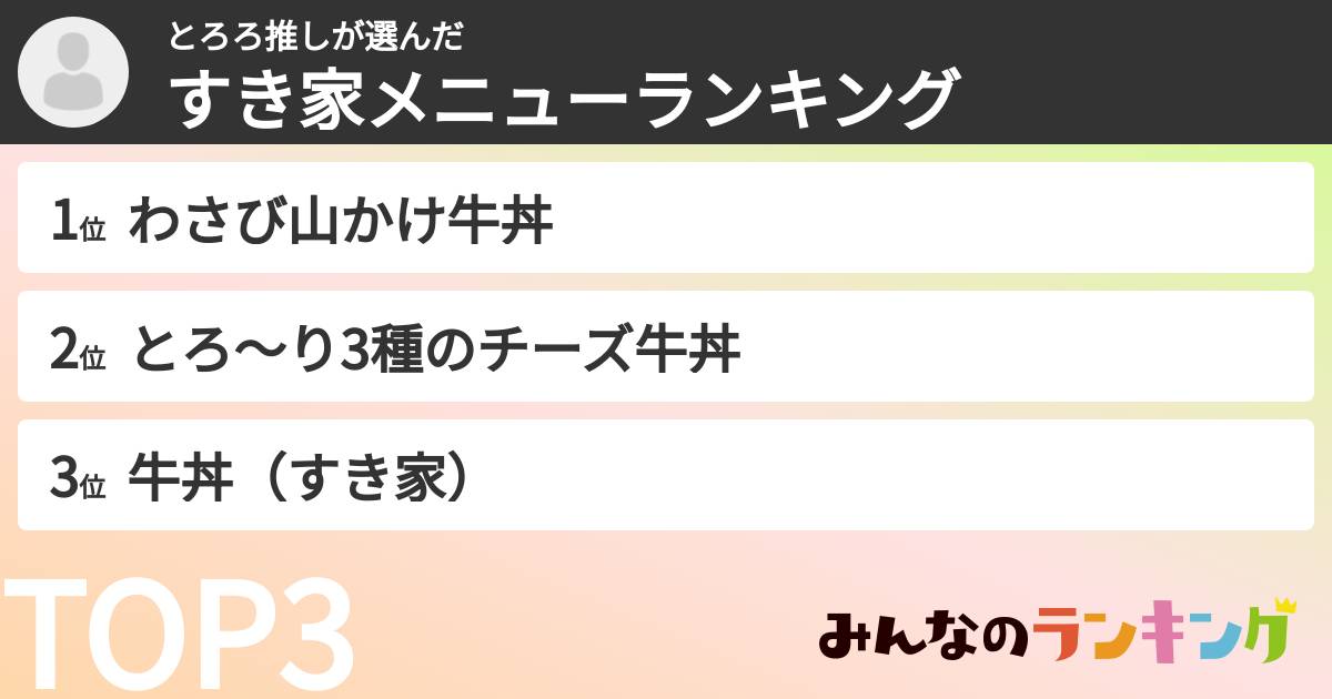 とろろ推しさんの「すき家メニューランキング」
