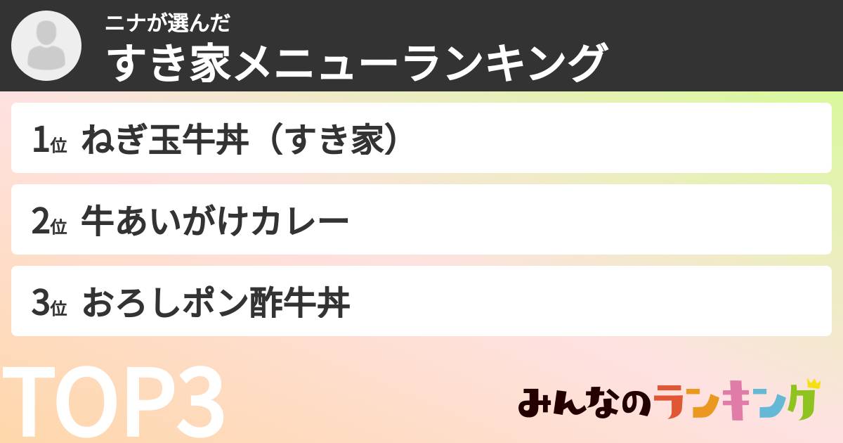 ニナさんの「すき家メニューランキング」