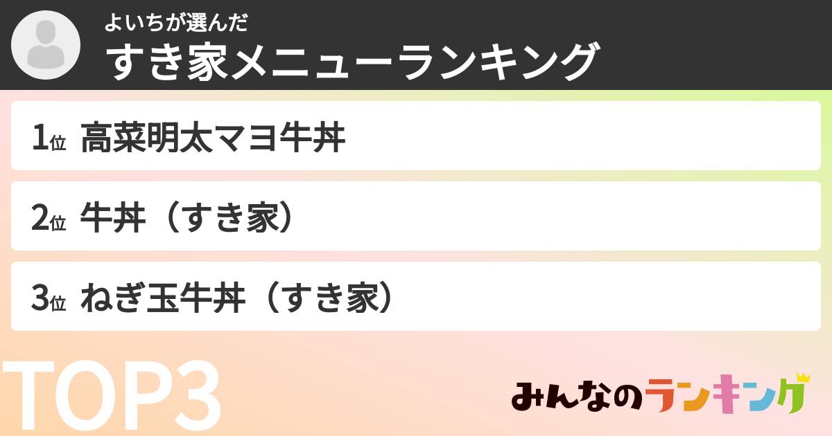 よいちさんの「すき家メニューランキング」