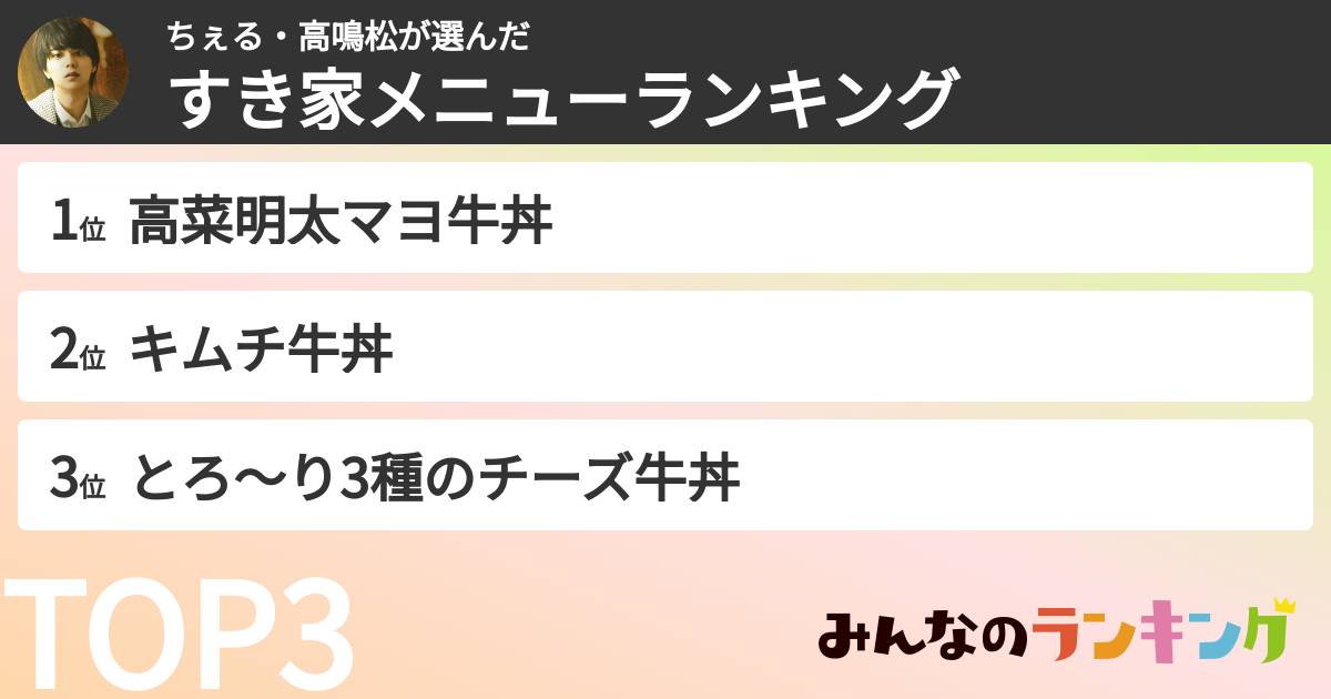 ちぇる・高鳴松さんの「すき家メニューランキング」