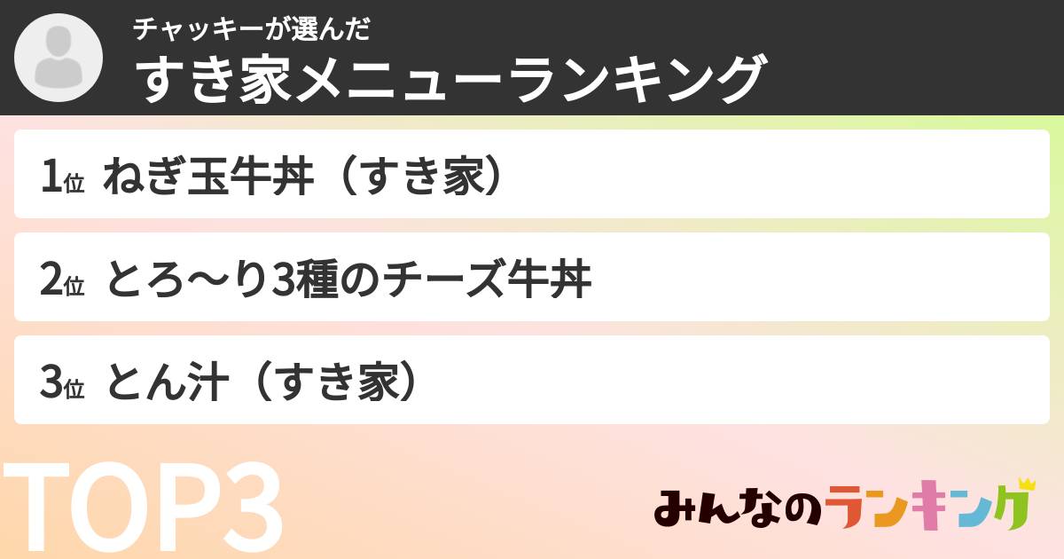 チャッキーさんの「すき家メニューランキング」