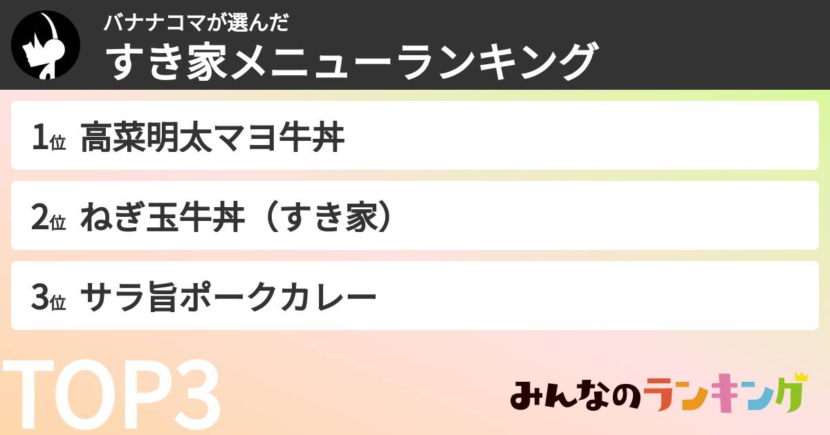 バナナコマさんの「すき家メニューランキング」