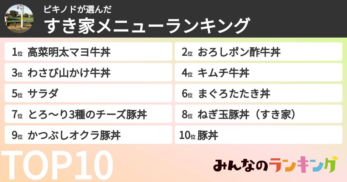 ピキノドさんの「すき家メニューランキング」