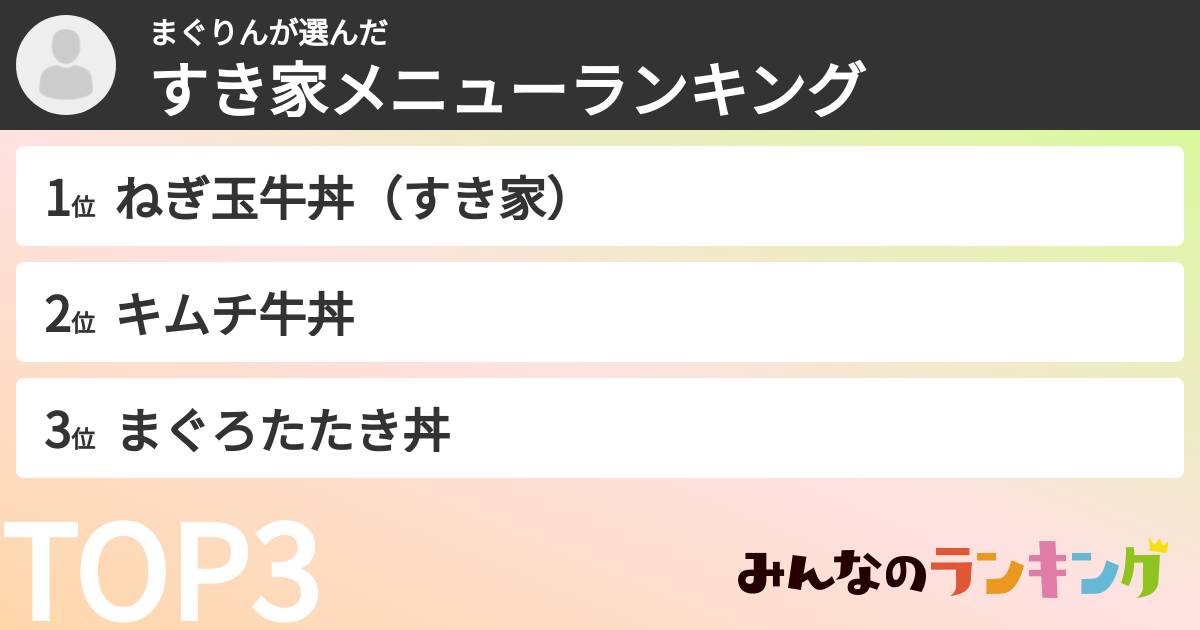 まぐりんさんの「すき家メニューランキング」