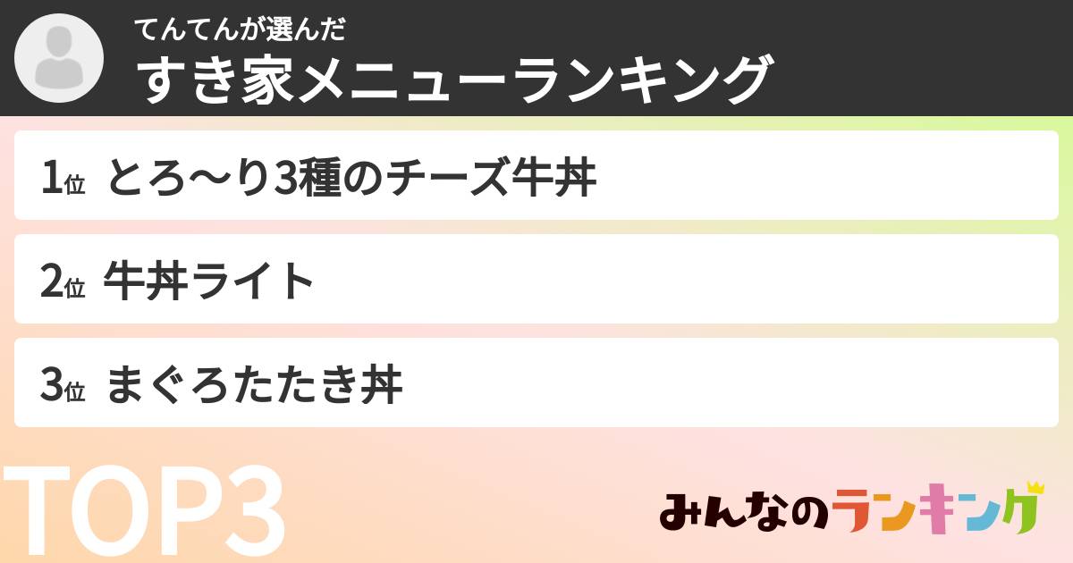 てんてんさんの「すき家メニューランキング」
