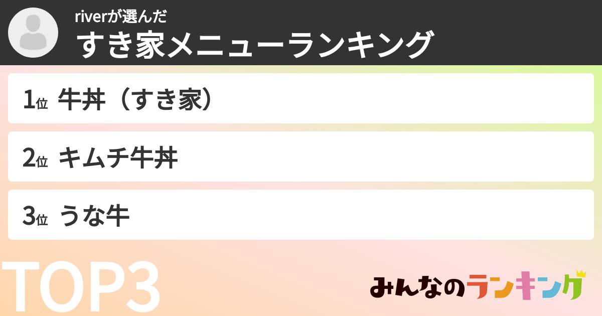 riverさんの「すき家メニューランキング」