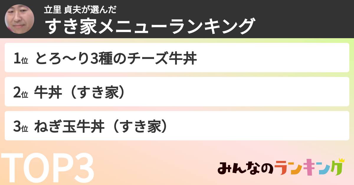 立里 貞夫さんの「すき家メニューランキング」