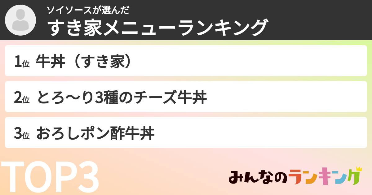 ソイソースさんの「すき家メニューランキング」