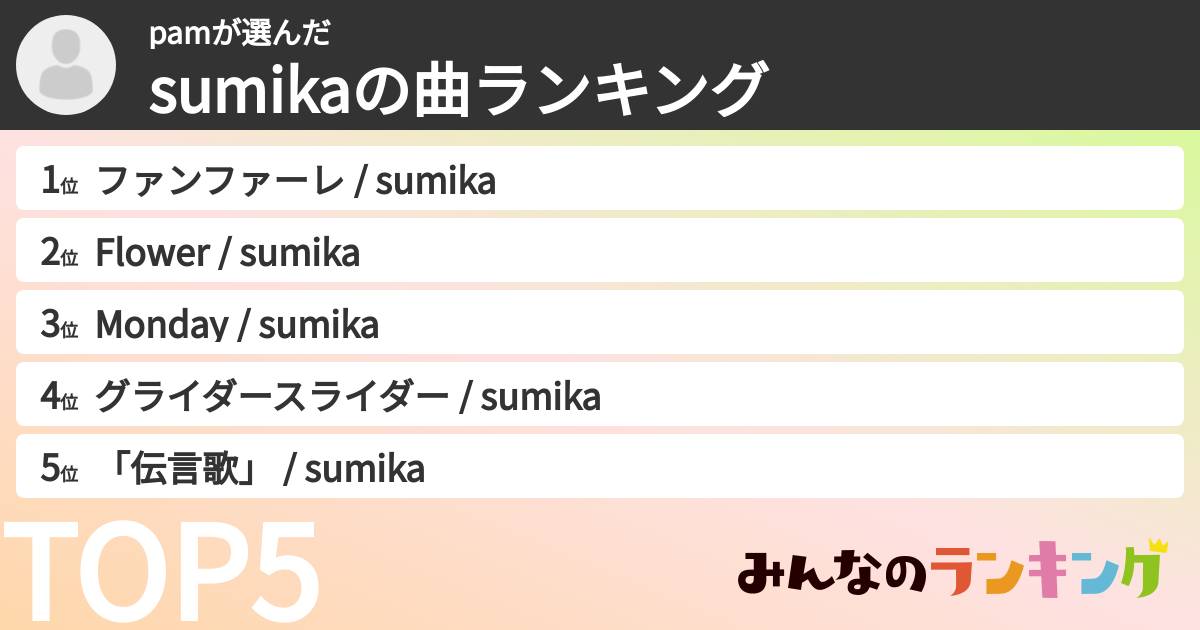 pamさんの「sumikaの曲ランキング」