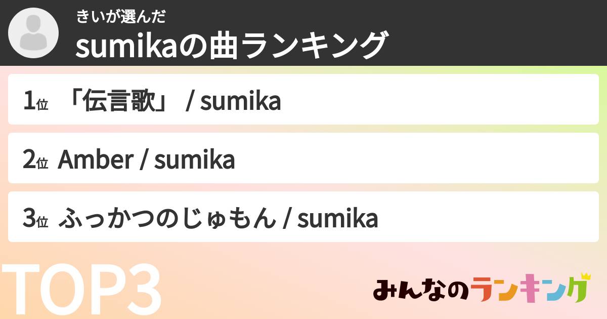 きいさんの「sumikaの曲ランキング」