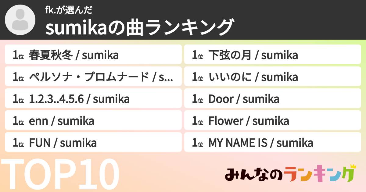 fk.さんの「sumikaの曲ランキング」