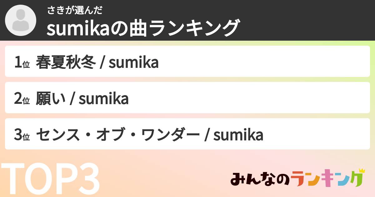 さきさんの「sumikaの曲ランキング」