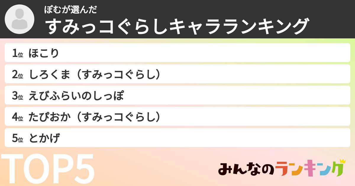 ぽむさんの「すみっコぐらしキャラランキング」
