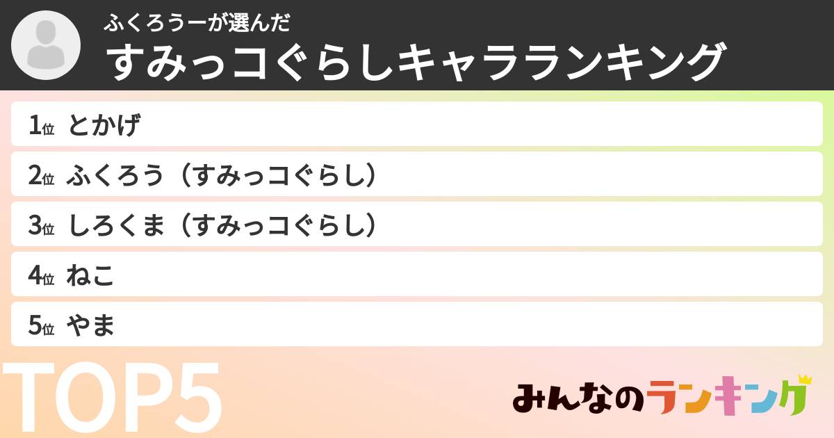 ふくろうーさんの「すみっコぐらしキャラランキング」