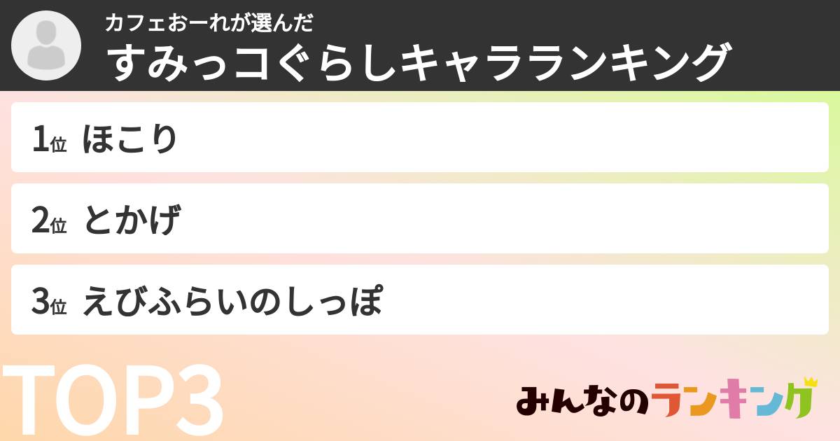 カフェおーれさんの「すみっコぐらしキャラランキング」