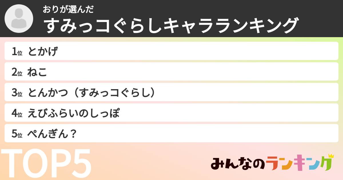 おりさんの「すみっコぐらしキャラランキング」