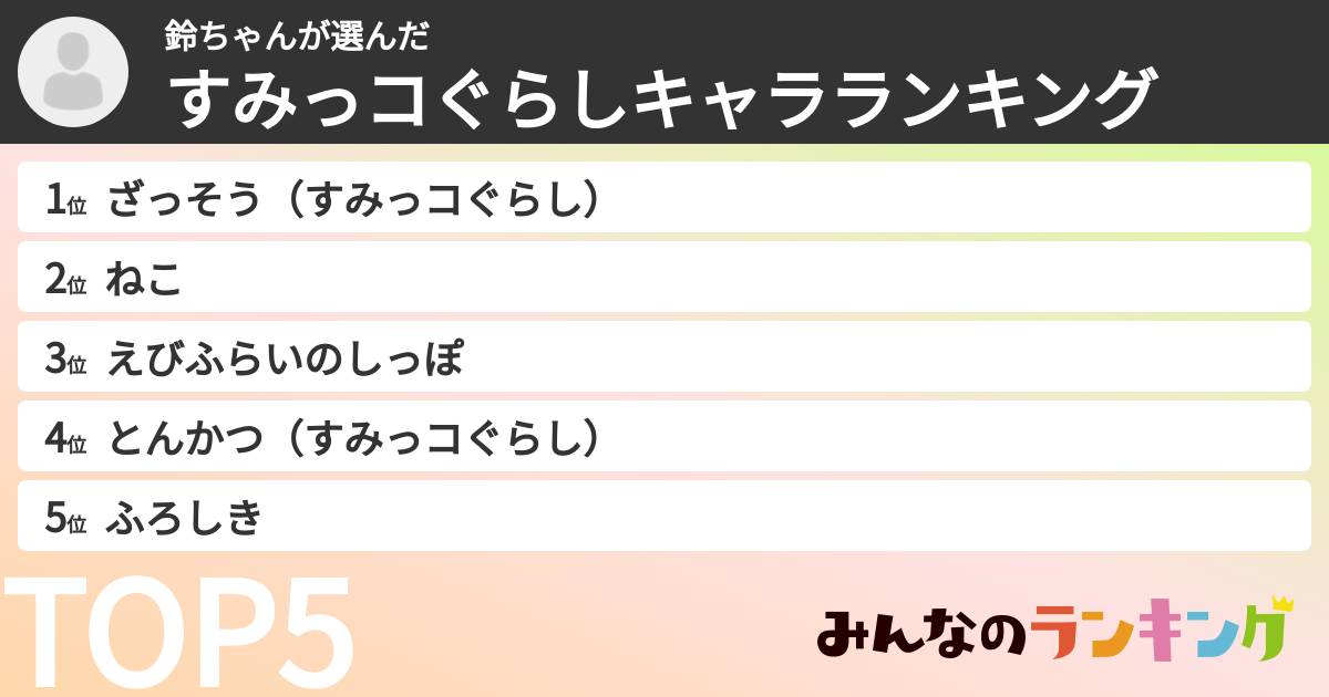鈴ちゃんさんの「すみっコぐらしキャラランキング」