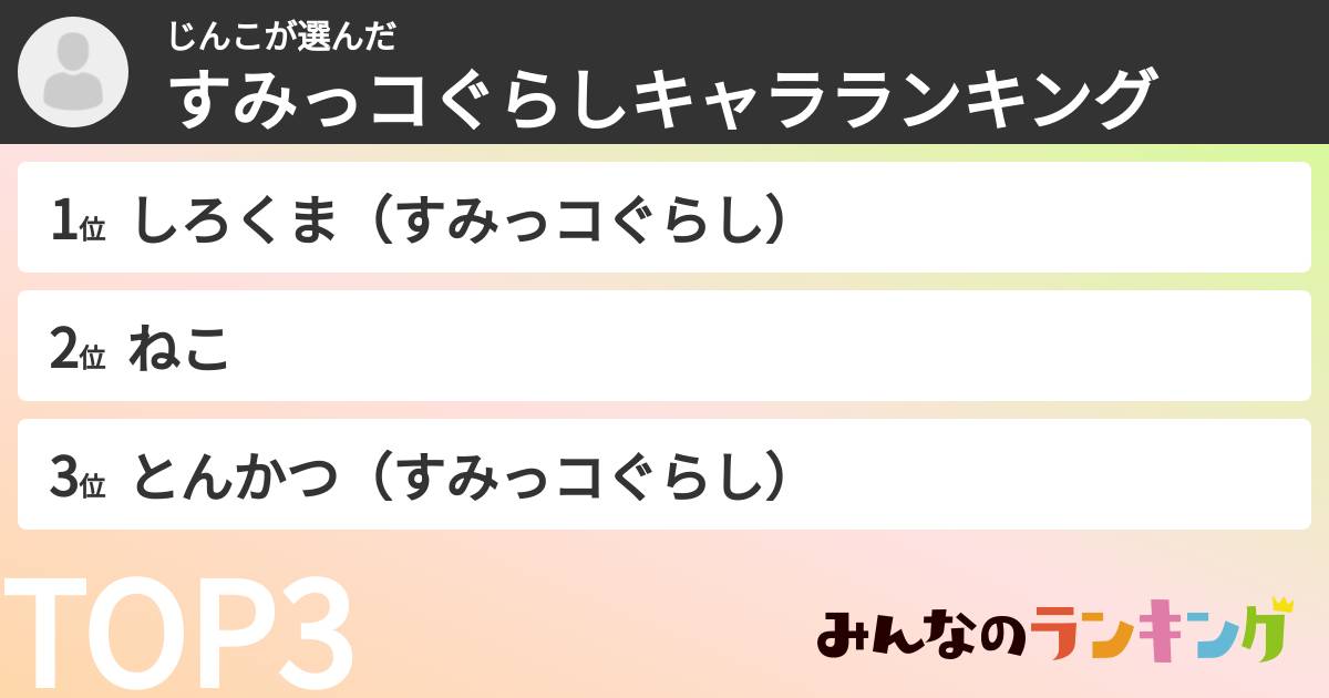 じんこさんの「すみっコぐらしキャラランキング」