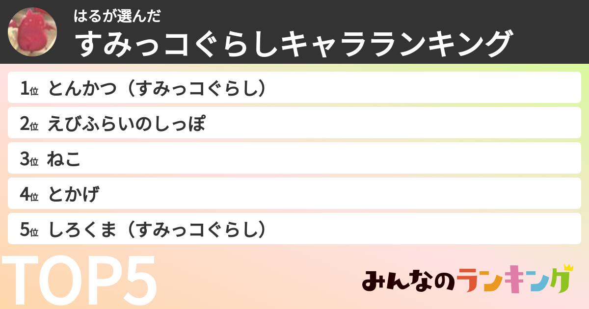 はるさんの「すみっコぐらしキャラランキング」