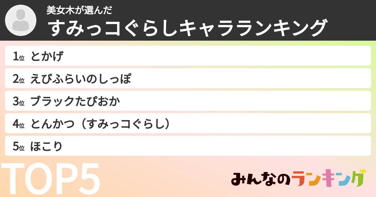 美女木さんの「すみっコぐらしキャラランキング」