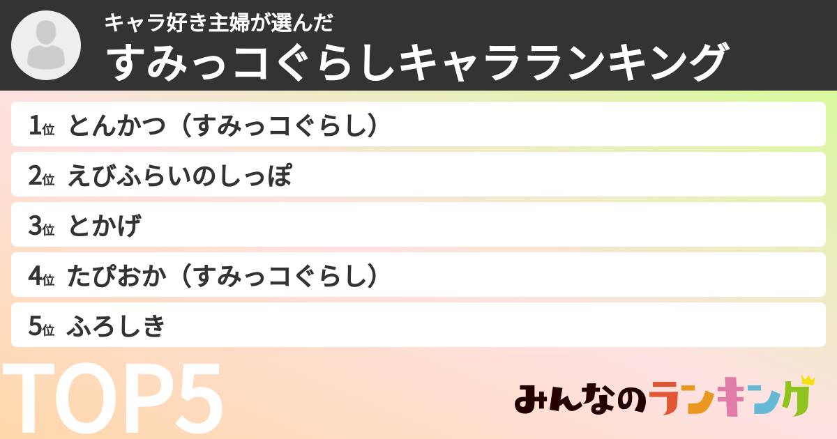 キャラ好き主婦さんの「すみっコぐらしキャラランキング」