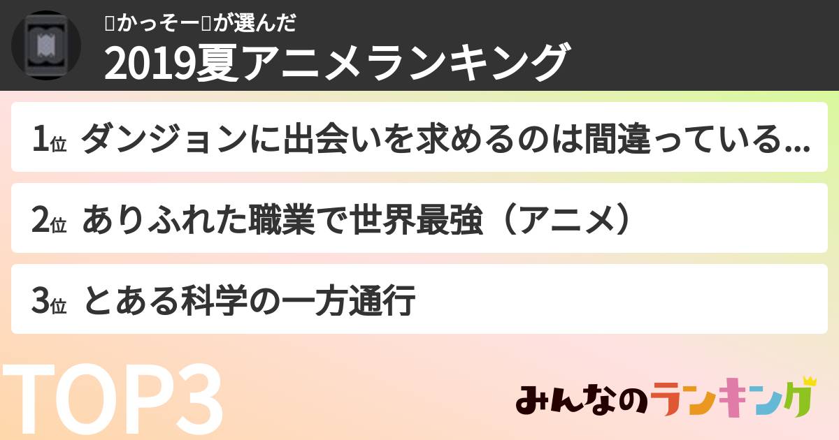 👼かっそー🤪さんの「2019夏アニメランキング」