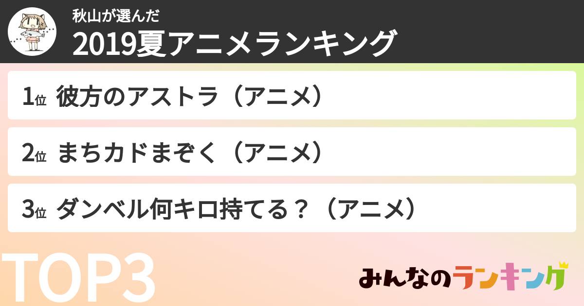 秋山さんの「2019夏アニメランキング」