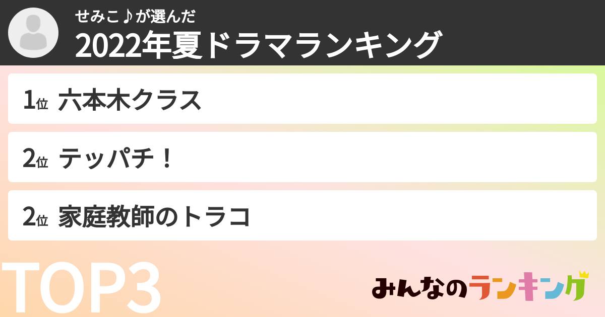 せみこ♪さんの「2022年夏ドラマランキング」