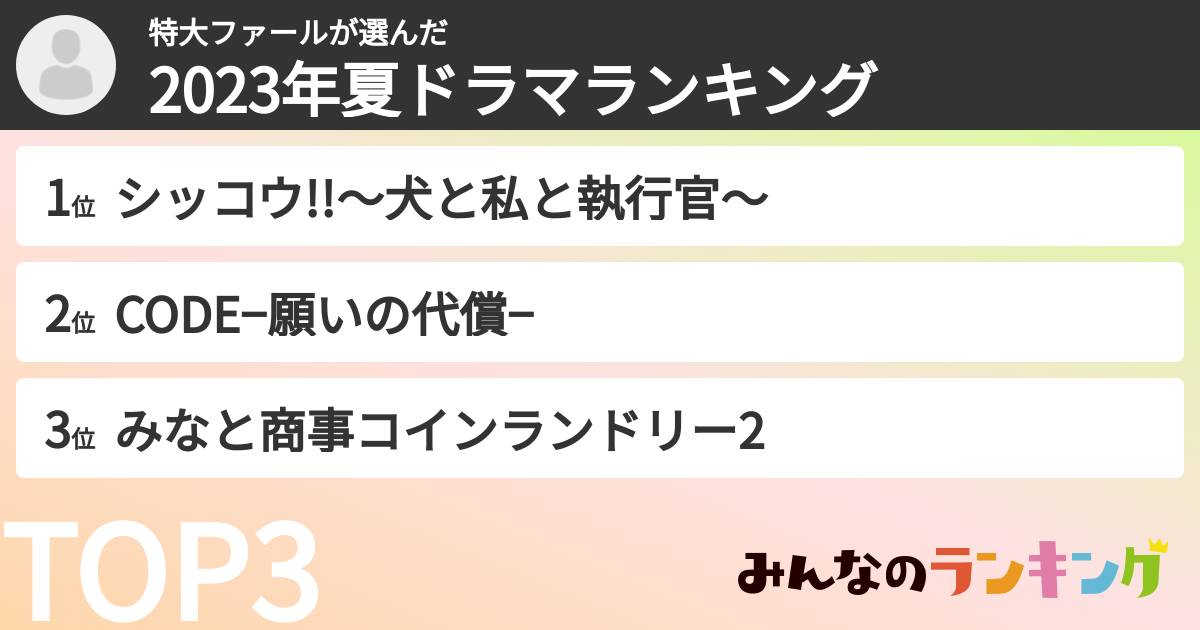 特大ファールさんの「2023年夏ドラマランキング」