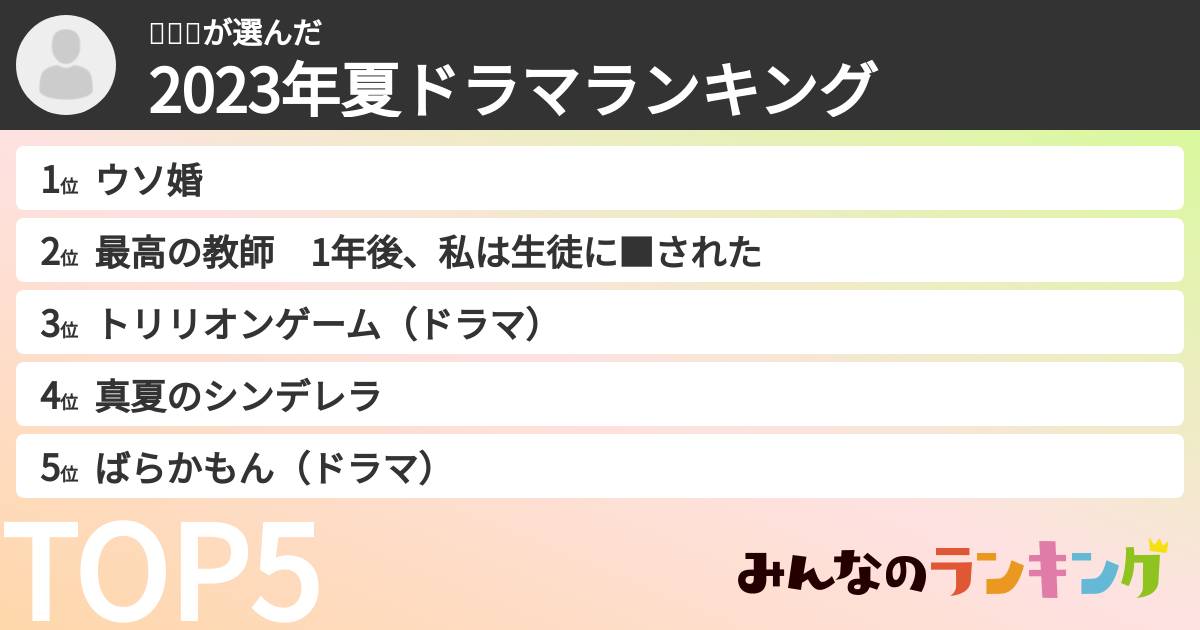 💜👄💜さんの「2023年夏ドラマランキング」