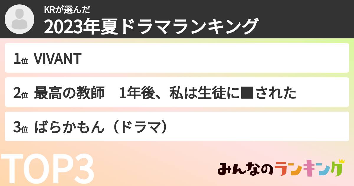 KRさんの「2023年夏ドラマランキング」