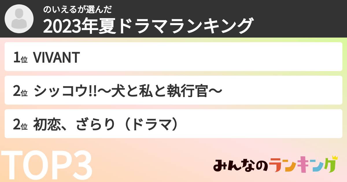 のいえるさんの「2023年夏ドラマランキング」
