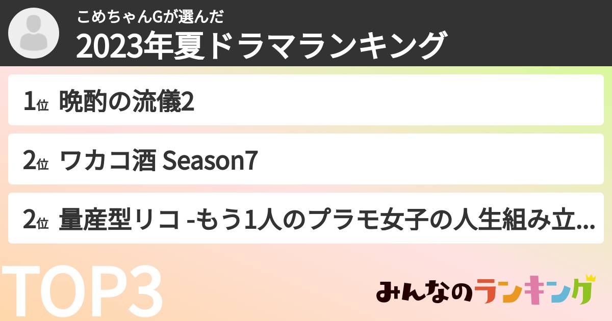 こめちゃんGさんの「2023年夏ドラマランキング」