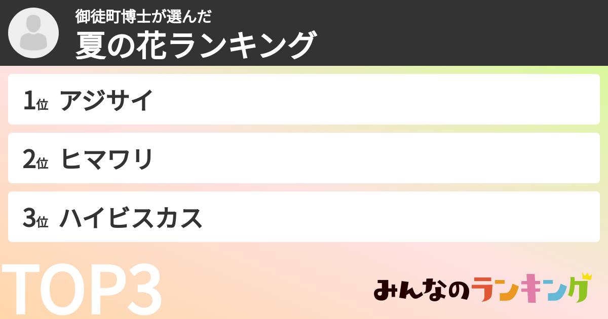 御徒町博士さんの「夏の花ランキング」