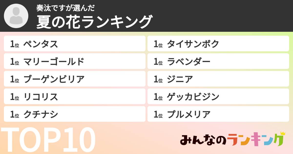 奏汰ですさんの「夏の花ランキング」