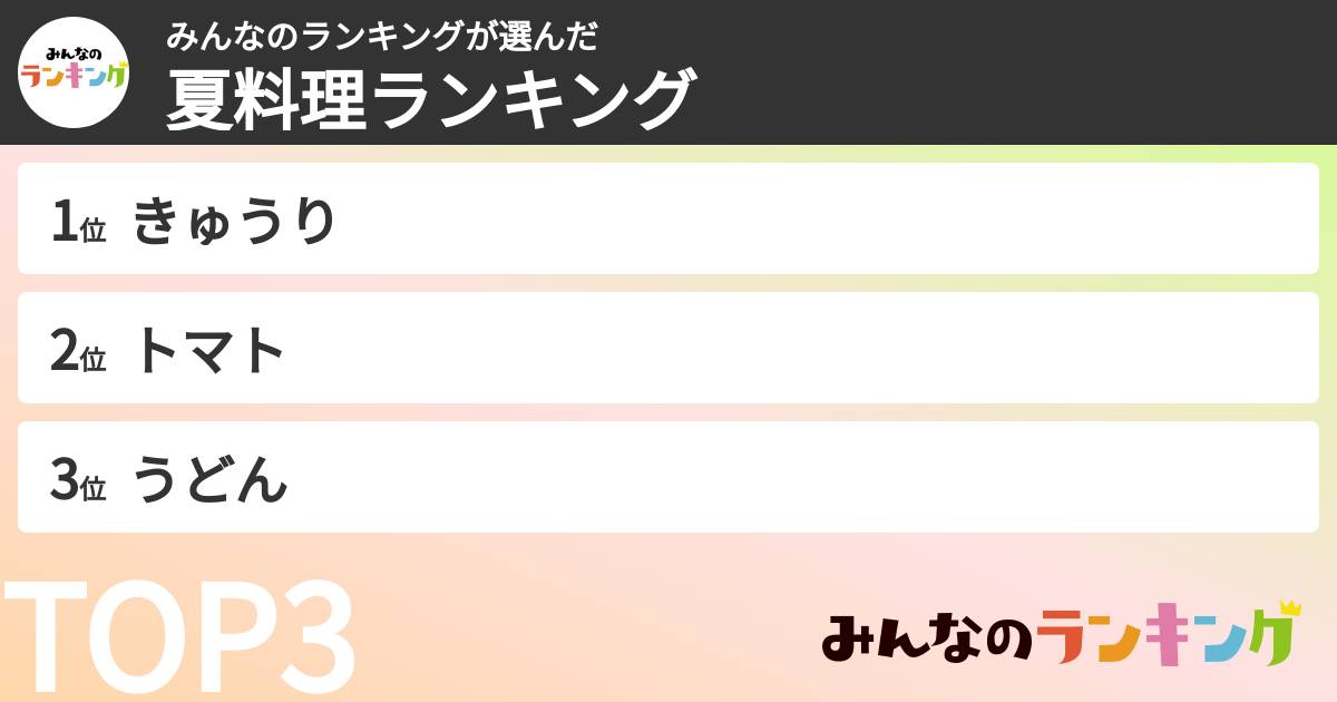 みんなのランキングさんの「夏料理ランキング」