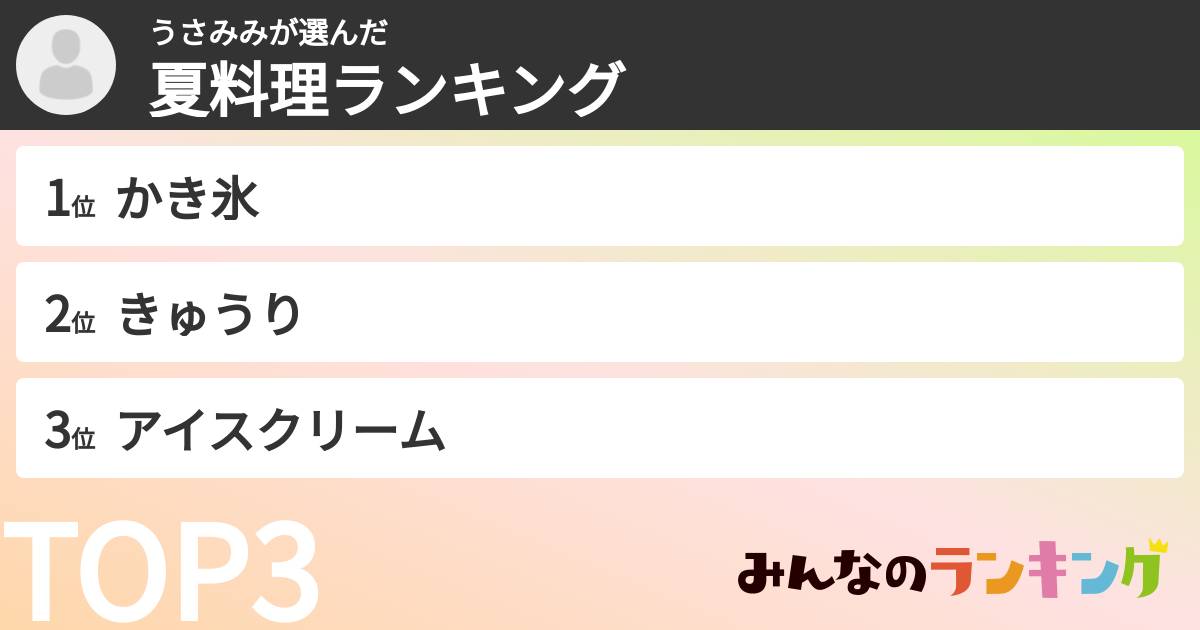 うさみみさんの「夏料理ランキング」