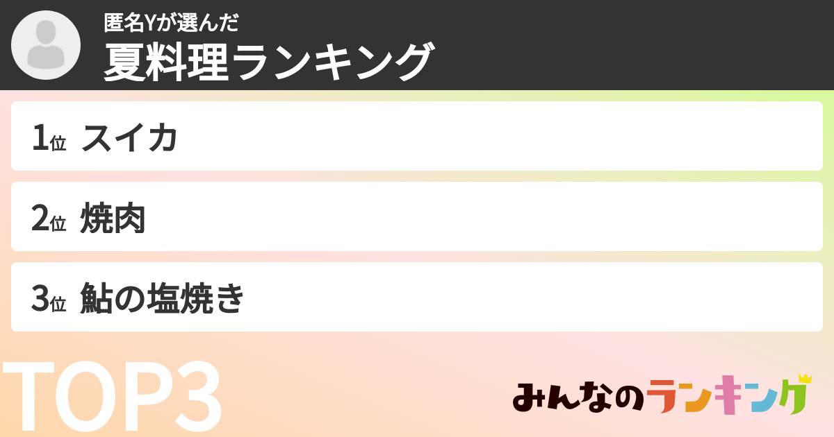 匿名Yさんの「夏料理ランキング」