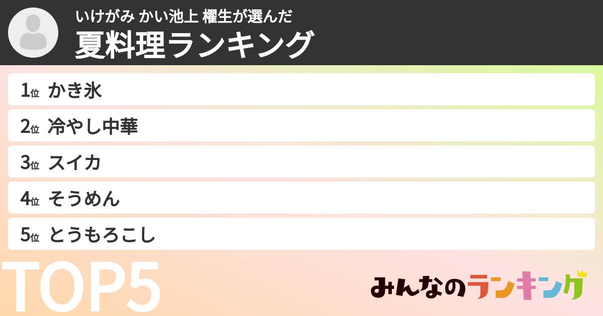 いけがみ かい池上 櫂生さんの「夏料理ランキング」