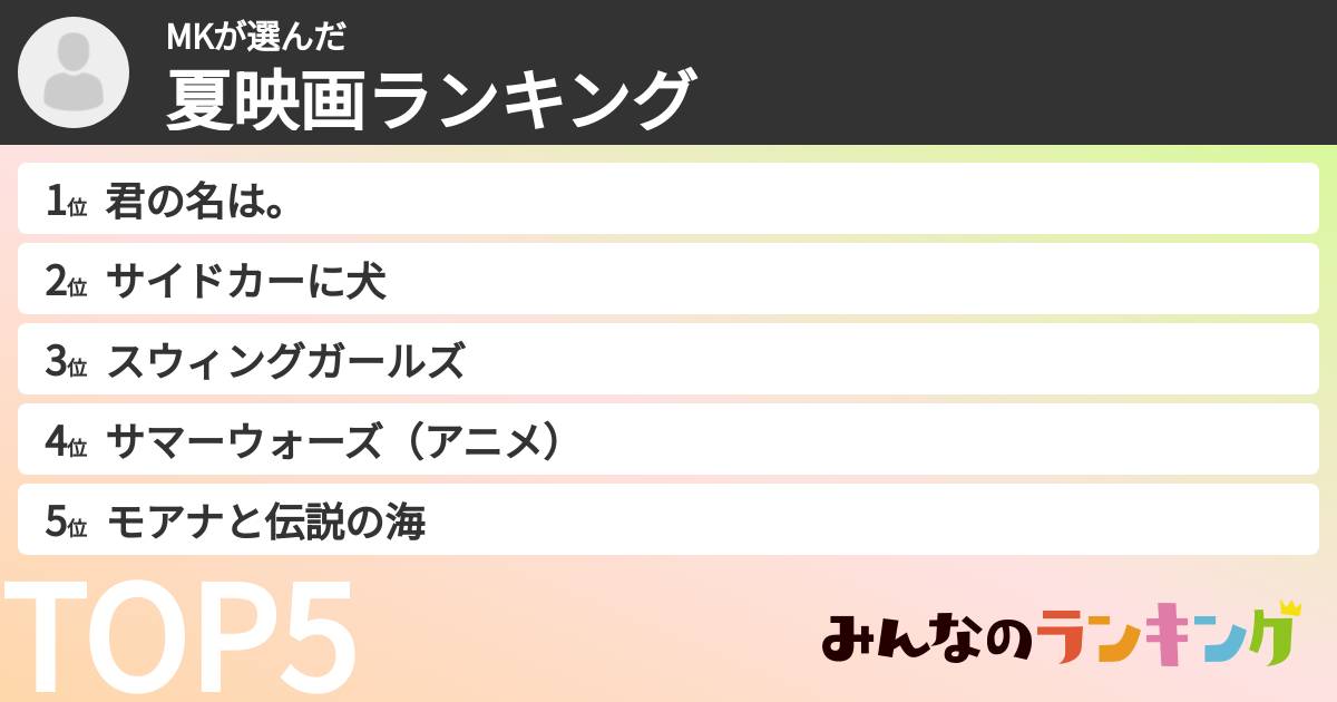 MKさんの「夏映画ランキング」