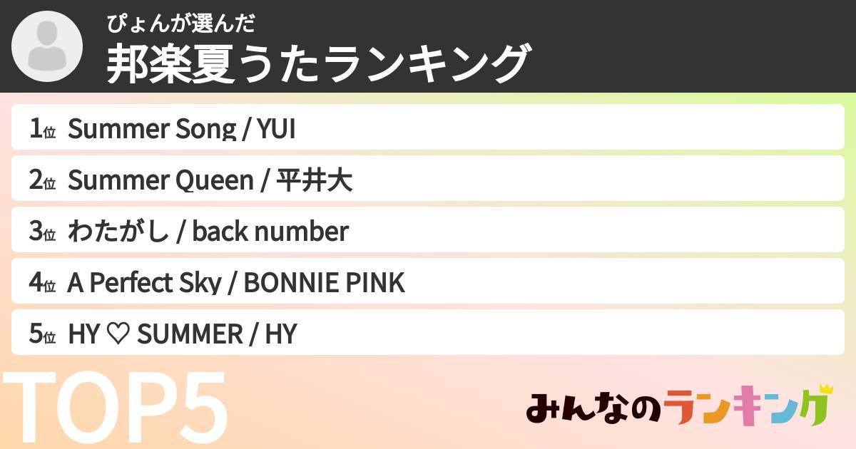 ぴょんさんの「邦楽夏うたランキング」