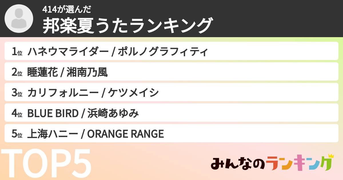 414さんの「邦楽夏うたランキング」