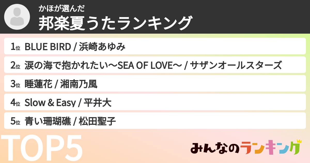 かほさんの「邦楽夏うたランキング」