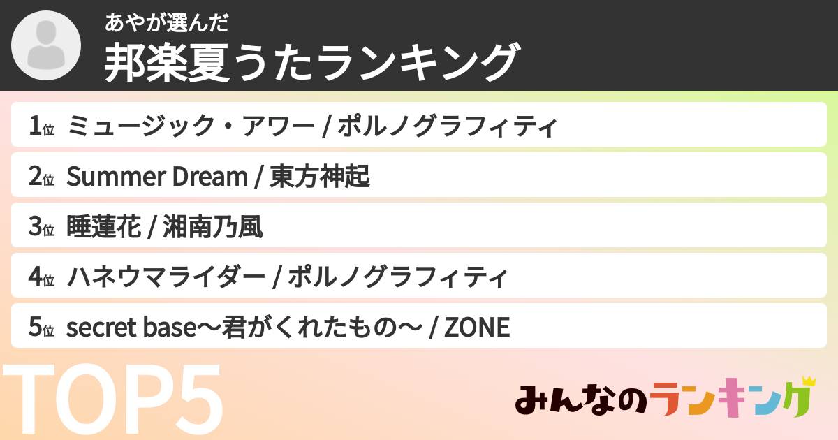 あやさんの「邦楽夏うたランキング」