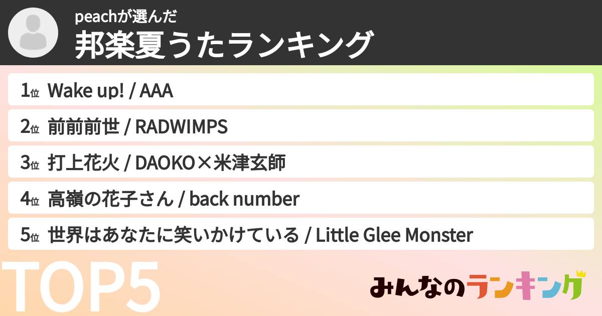 peachさんの「邦楽夏うたランキング」