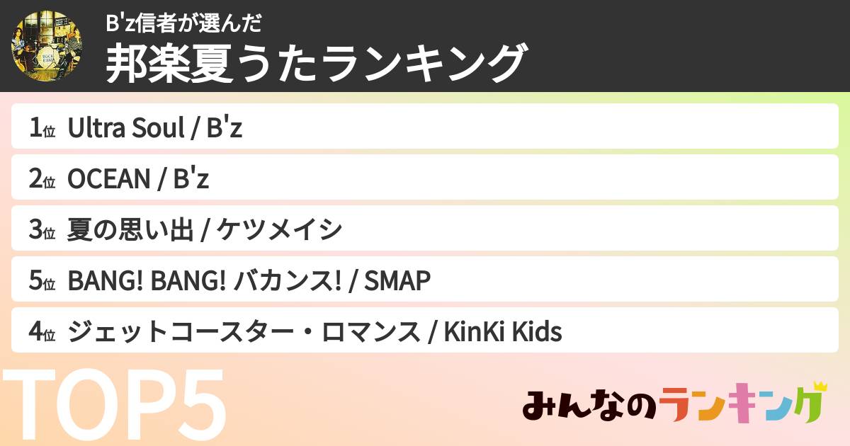 B'z信者さんの「邦楽夏うたランキング」