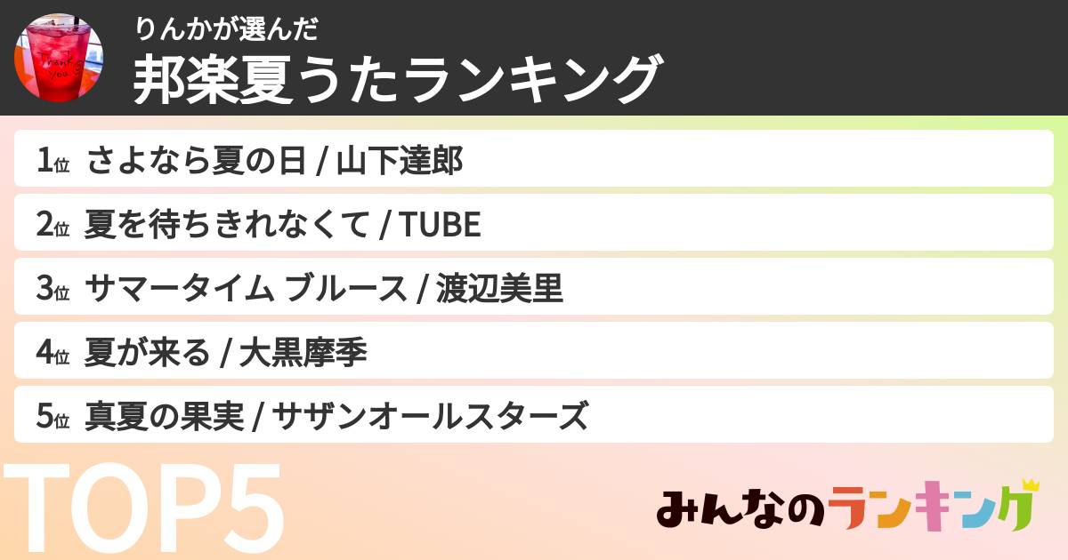 りんかさんの「邦楽夏うたランキング」