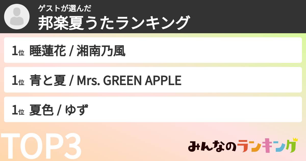 ゲストさんの「邦楽夏うたランキング」