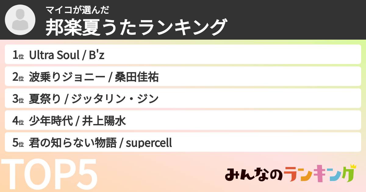 マイコさんの「邦楽夏うたランキング」